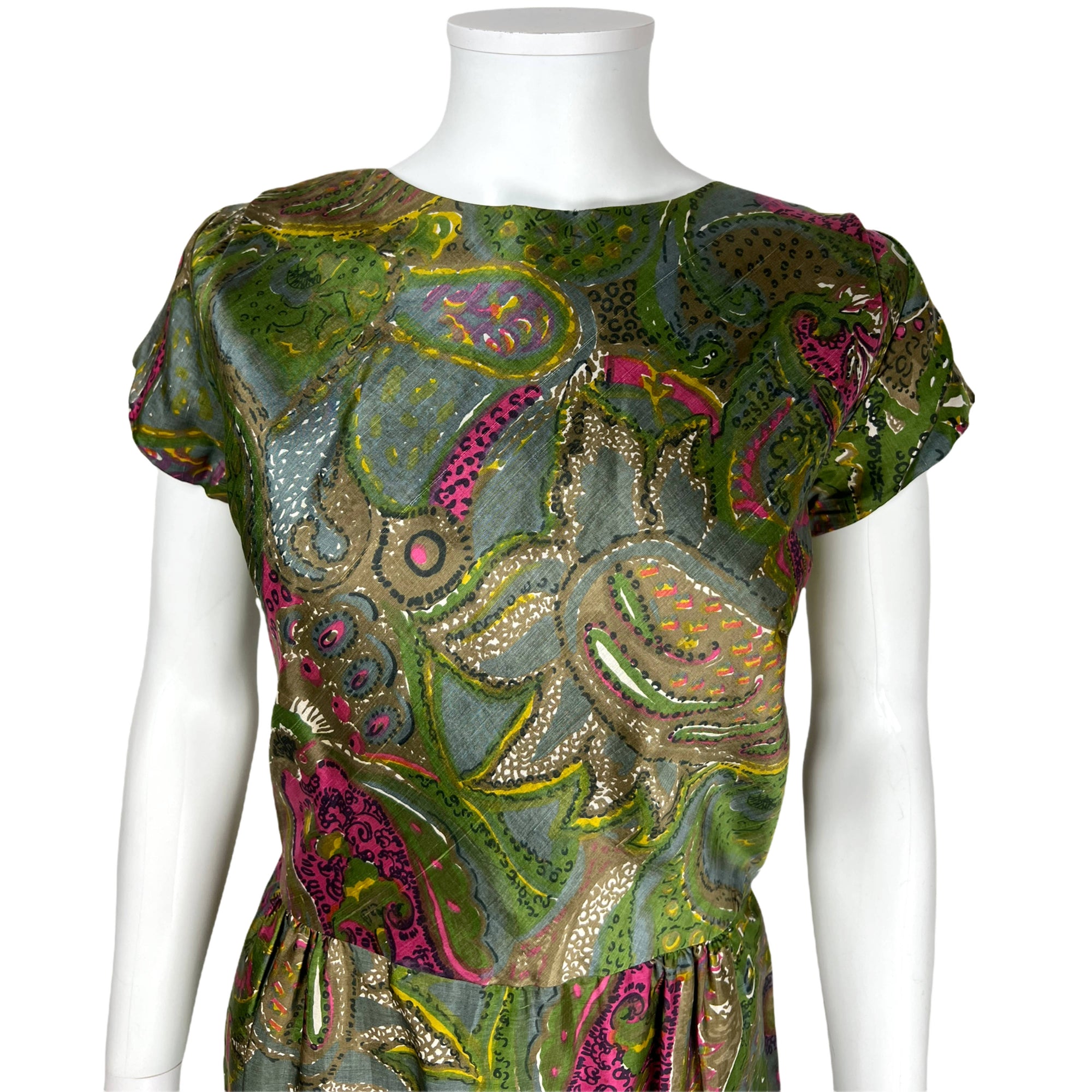 Vintage 1950s Silk Dress Abstract Floral Print Size M L
