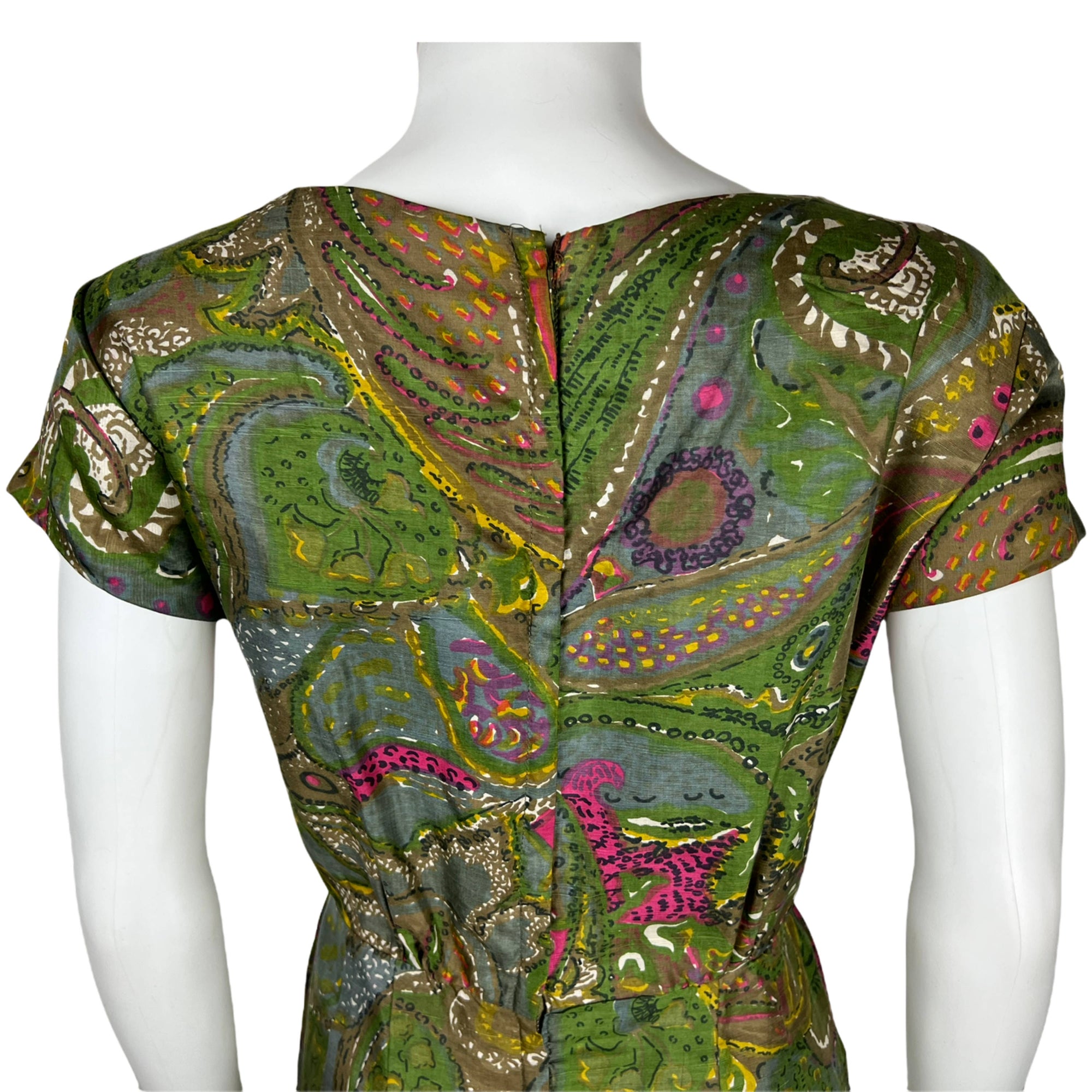 Vintage 1950s Silk Dress Abstract Floral Print Size M L