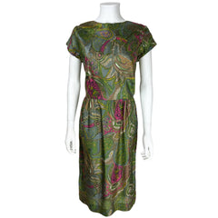 Vintage 1950s Silk Dress Abstract Floral Print Size M L