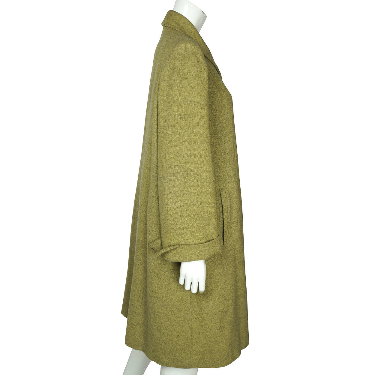 Vintage 1950s Coat Green Herringbone Tweed Wool Ladies Size M L - Poppy's Vintage Clothing
