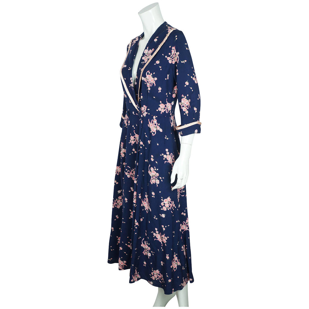Vintage 1950s Rose Floral Chintz Dressing Gown Lounging Robe Kamore Ladies Sz M - Poppy's Vintage Clothing