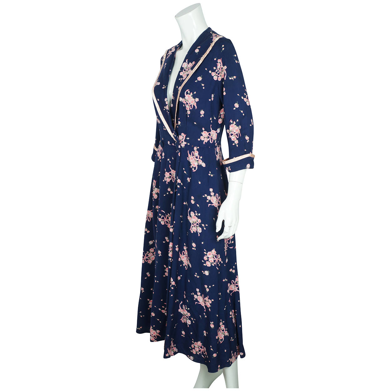 Vintage 1950s Rose Floral Chintz Dressing Gown Lounging Robe Kamore Ladies Sz M - Poppy's Vintage Clothing