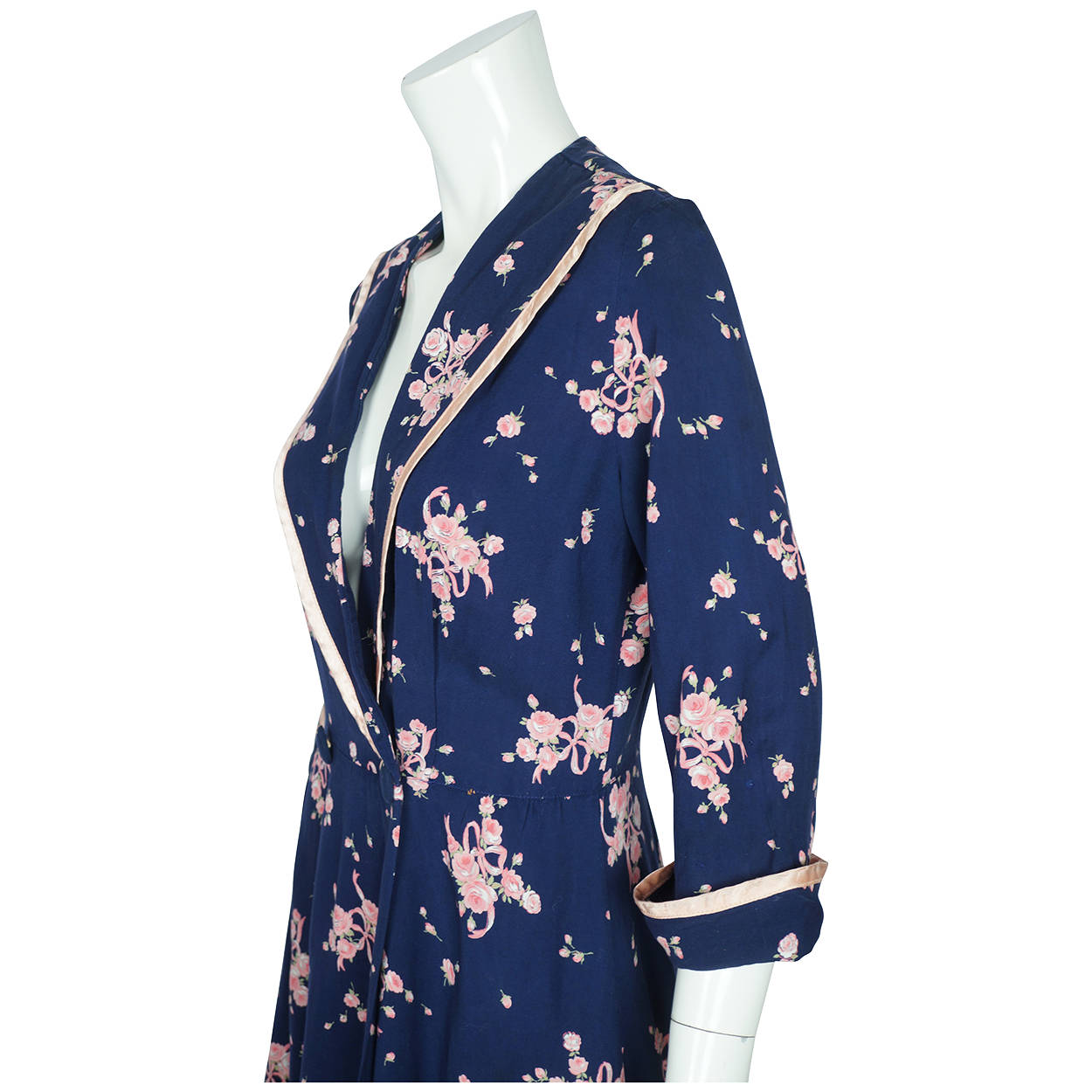 Vintage 1950s Rose Floral Chintz Dressing Gown Lounging Robe Kamore Ladies Sz M - Poppy's Vintage Clothing