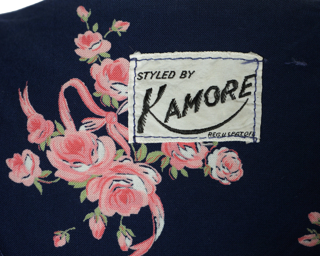 Vintage 1950s Rose Floral Chintz Dressing Gown Lounging Robe Kamore Ladies Sz M - Poppy's Vintage Clothing