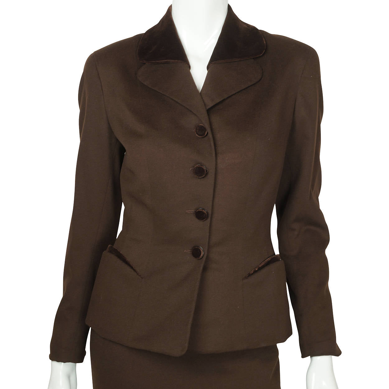 Vintage 1950s Skirt Suit Brown Wool Meme Dysthe Montreal Designer Morgans Sz S M - Poppy's Vintage Clothing