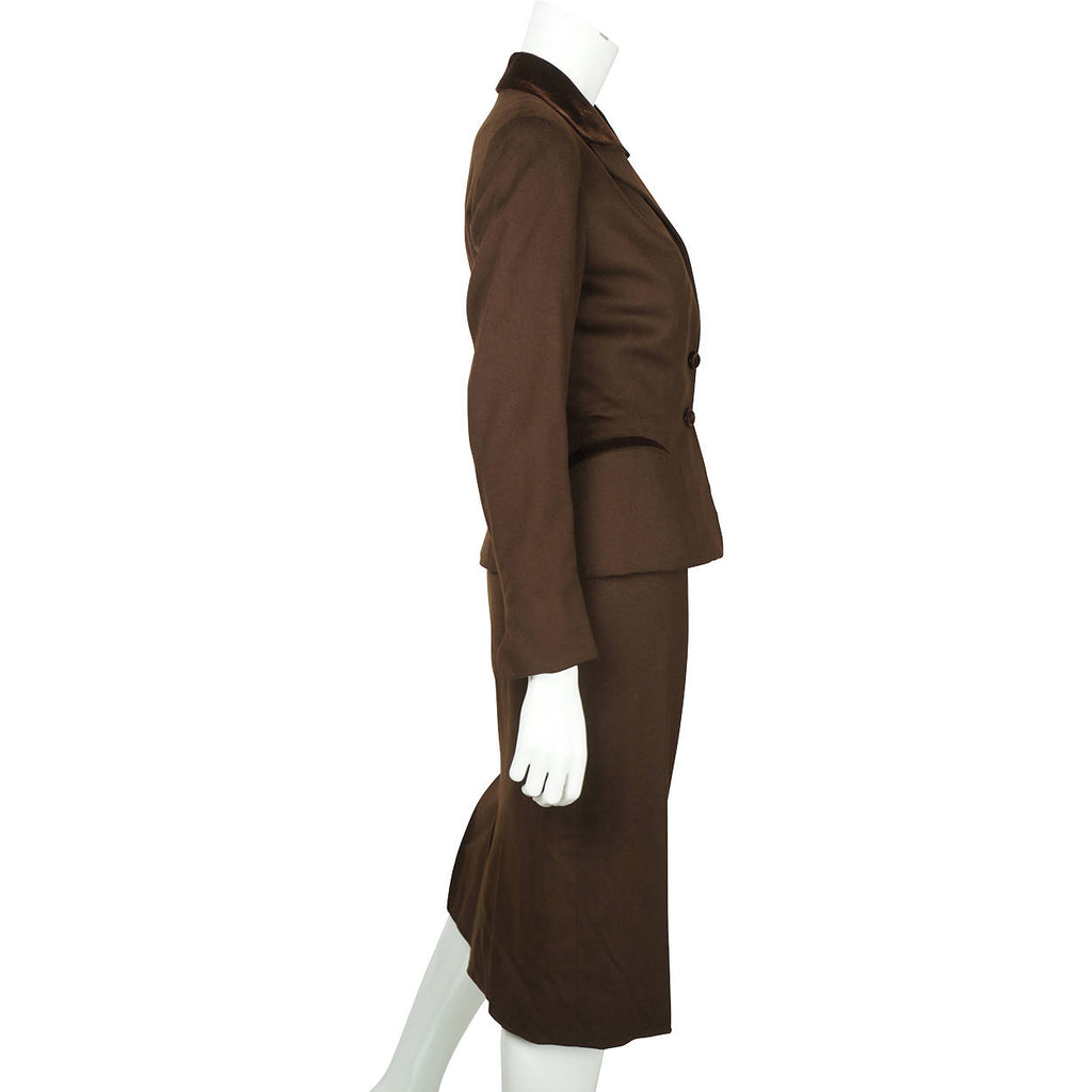 Vintage 1950s Skirt Suit Brown Wool Meme Dysthe Montreal Designer Morgans Sz S M - Poppy's Vintage Clothing