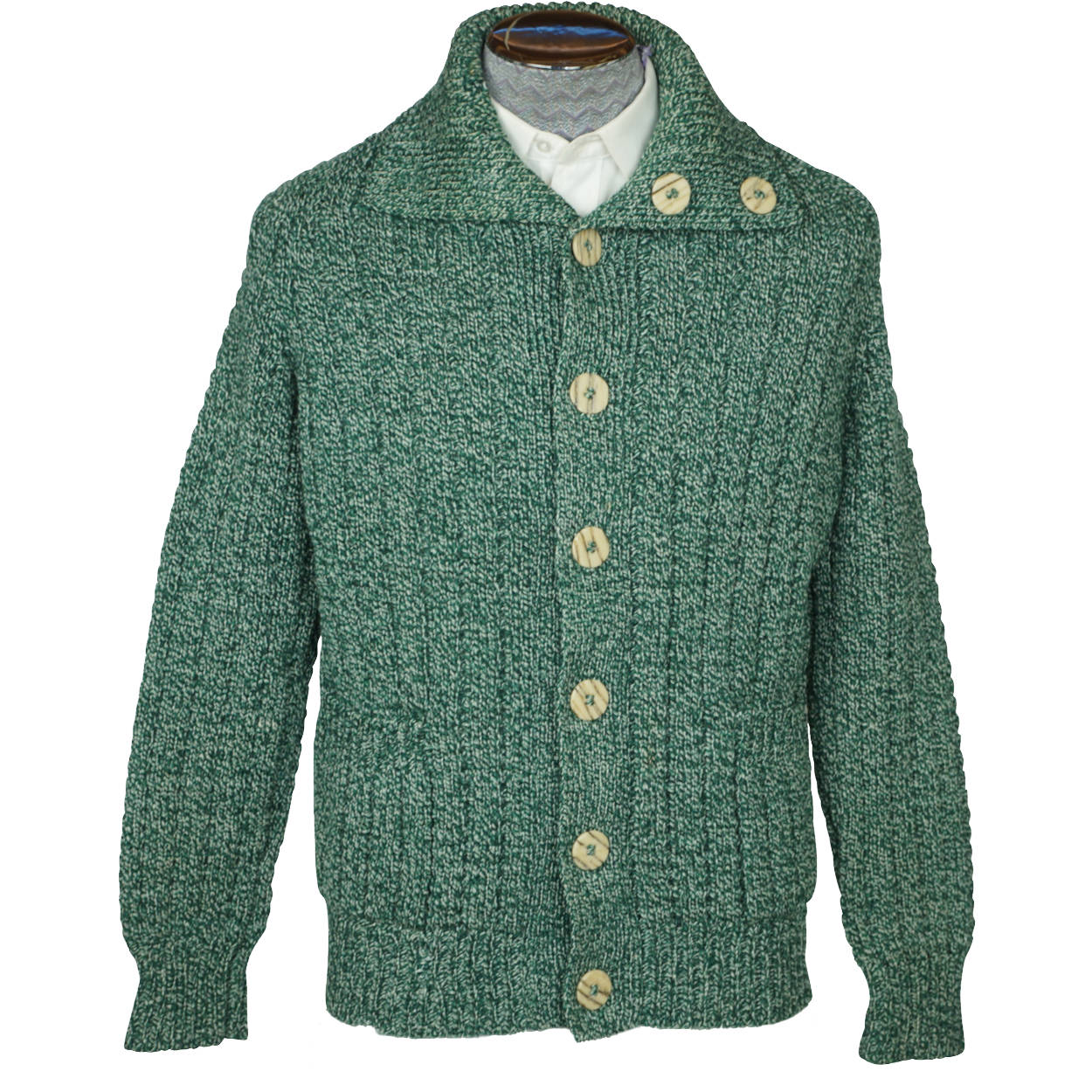 Vintage 1970s Mens Sweater Handcrafted by Canadian Eskimos Inuit Green Wool Sz M - Poppy's Vintage Clothing