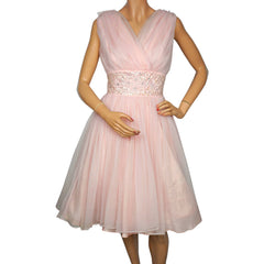 Vintage 1950s Pink Nylon Crinoline Dress Size Medium - Poppy's Vintage Clothing