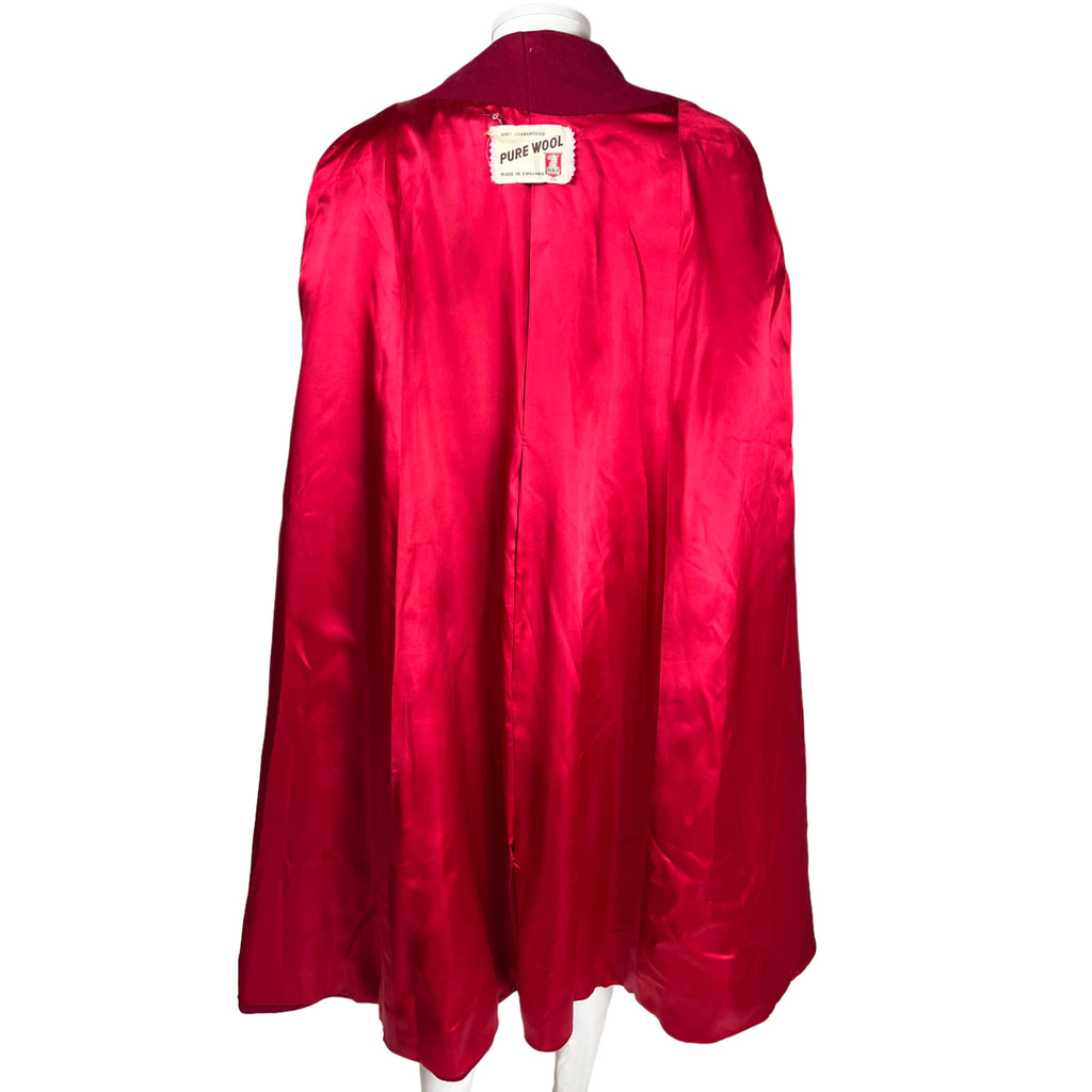 Vintage 1950s Red Wool Cape Made in England Size M