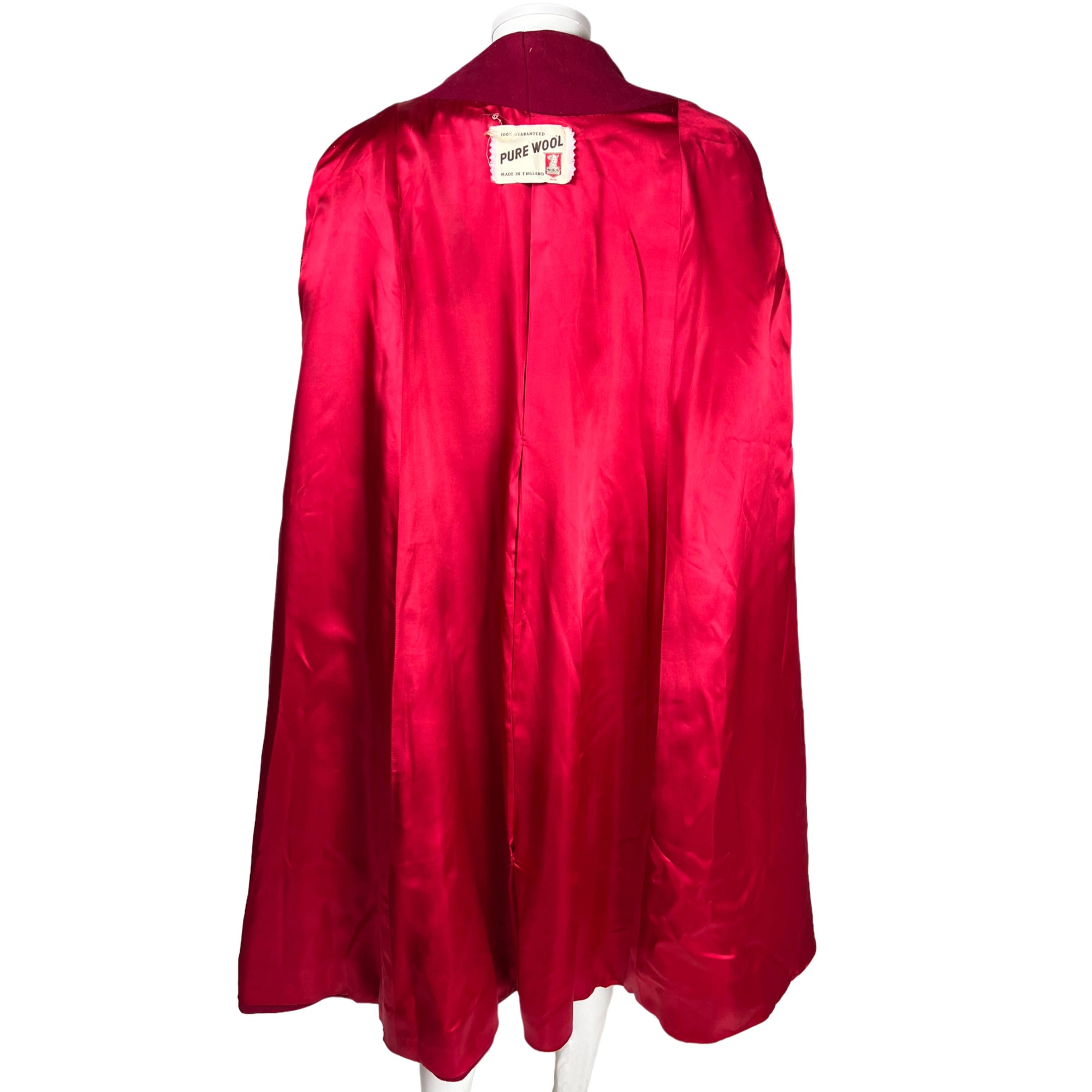 Vintage 1950s Red Wool Cape Made in England Size M