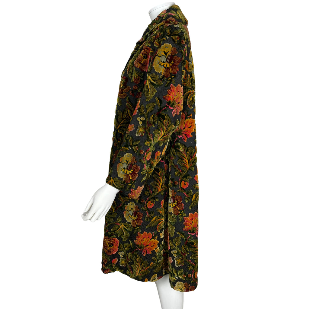 Vintage 1950s Brocade Coat Velvet Tapestry Floral Ladies L