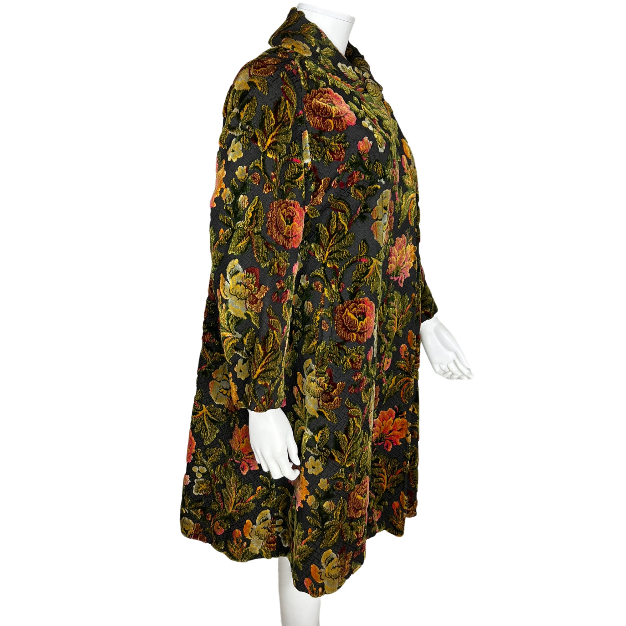 Vintage 1950s Brocade Coat Velvet Tapestry Floral Ladies L