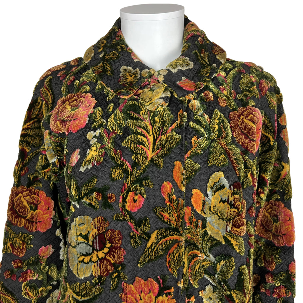Vintage 1950s Brocade Coat Velvet Tapestry Floral Ladies L