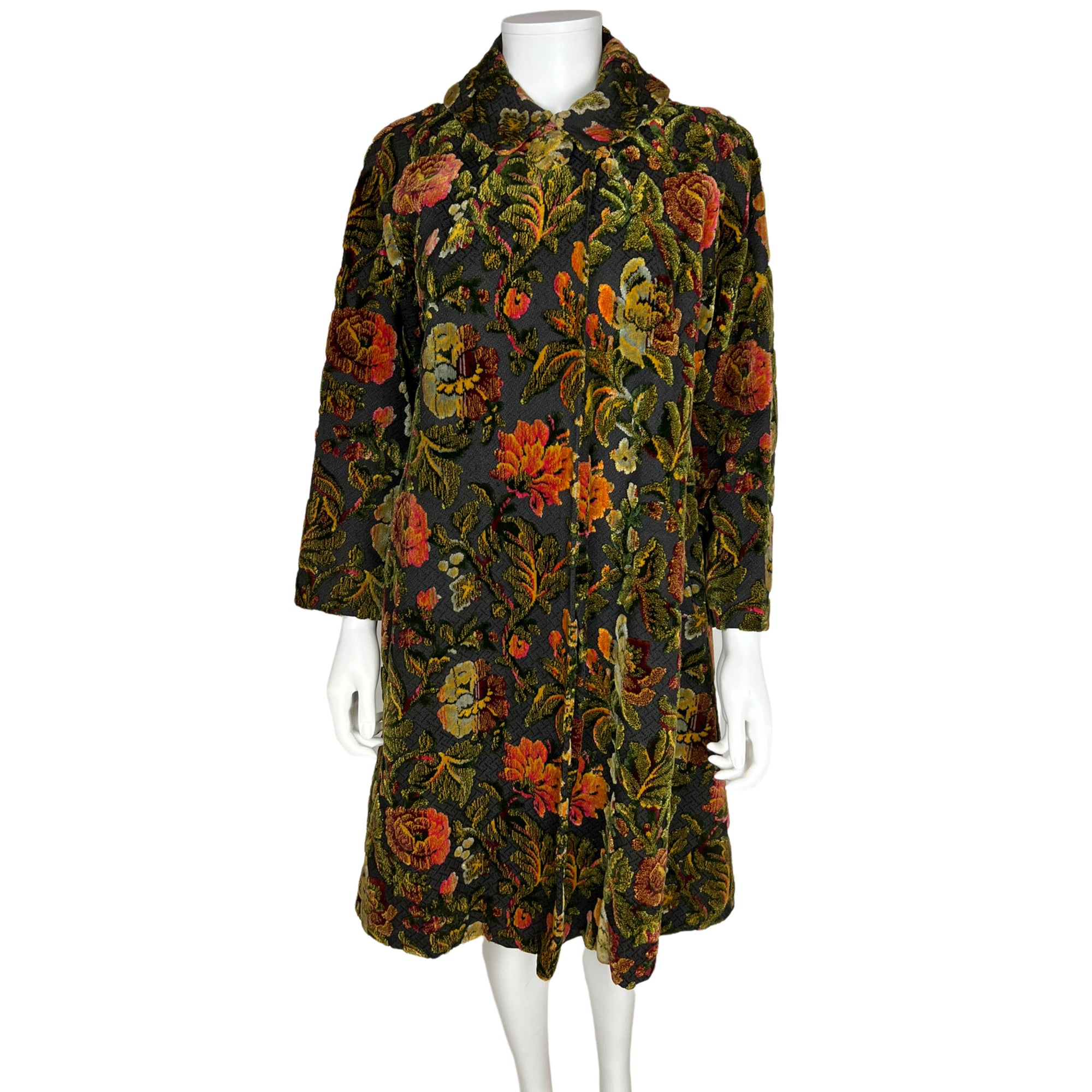 Vintage 1950s Brocade Coat Velvet Tapestry Floral Ladies L