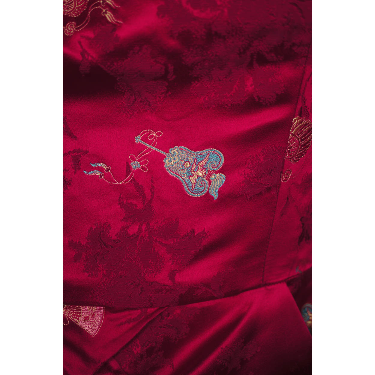 Vintage 1960s Dress Magenta Red Silk Asian Fans Title Original Size S 23” Waist - Poppy's Vintage Clothing