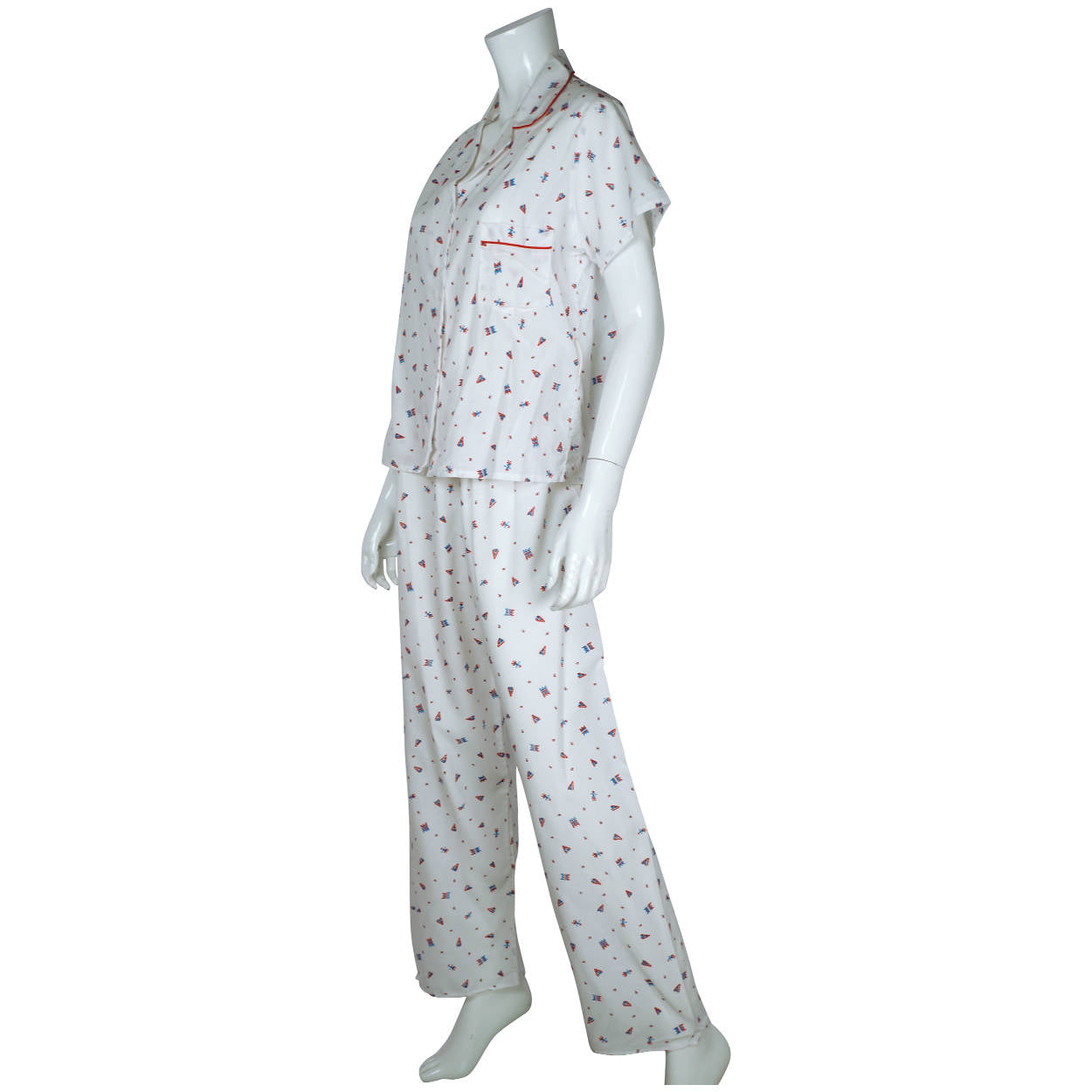 Vintage 1960s Unused Pyjamas Printed White Cotton NOS Summer Pajamas Ladies M - Poppy's Vintage Clothing
