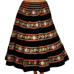 Vintage 1950s Pierre Balmain Velvet Circle Skirt with Rose Pattern Velvet Ribbon - Poppy's Vintage Clothing