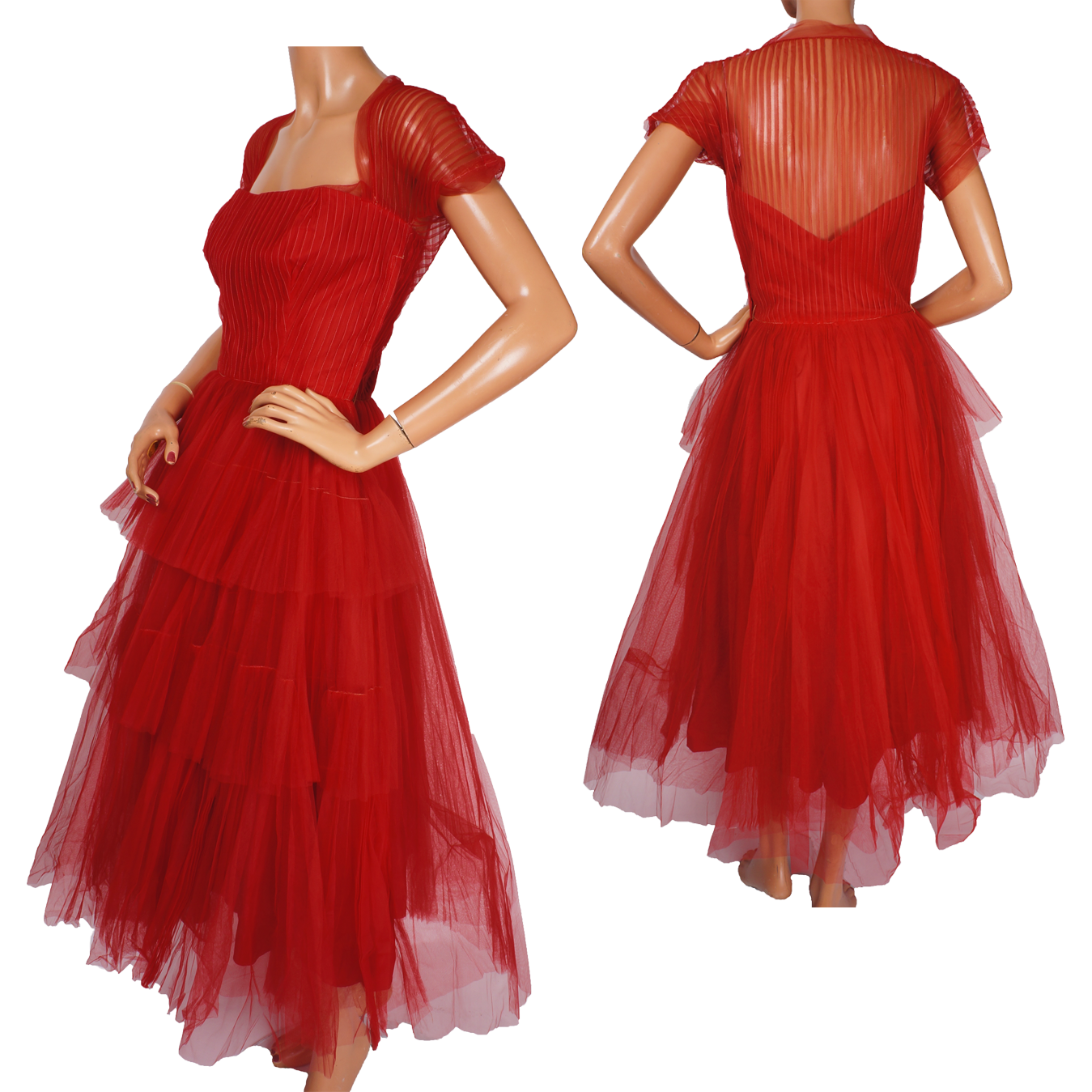 Vintage 1950s Red Tulle Party Dress by Rappi for Saks Fifth Avenue - Poppy's Vintage Clothing