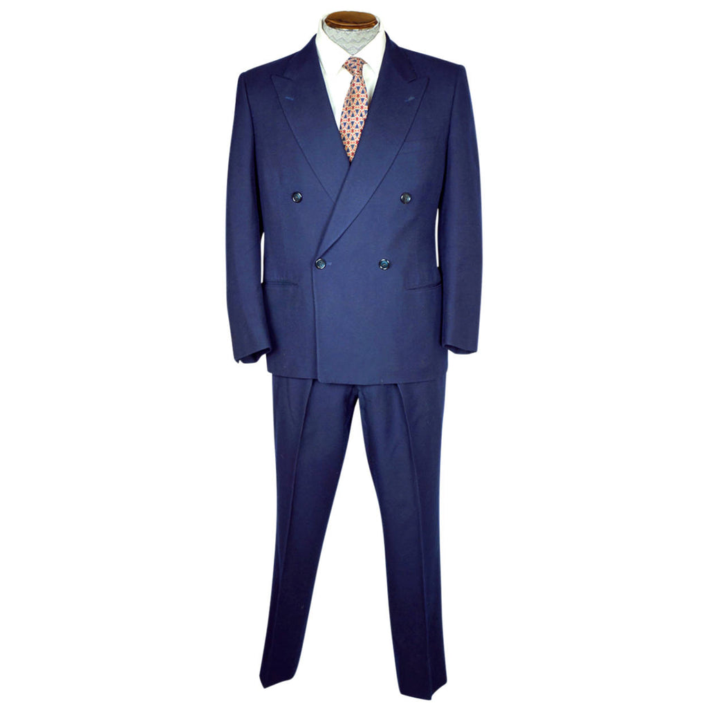 Vintage 1950s Mens Suit Blue Wool 2 Piece Dated 1959 Size M - Poppy's Vintage Clothing