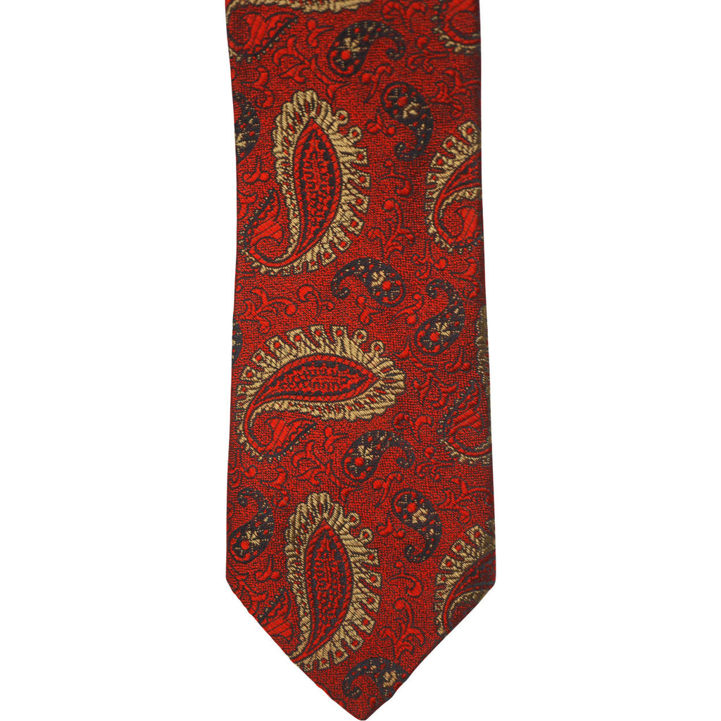 Vintage 1960s Christian Dior Paris Red Silk Paisley Tie Skinny Silk Necktie - Poppy's Vintage Clothing