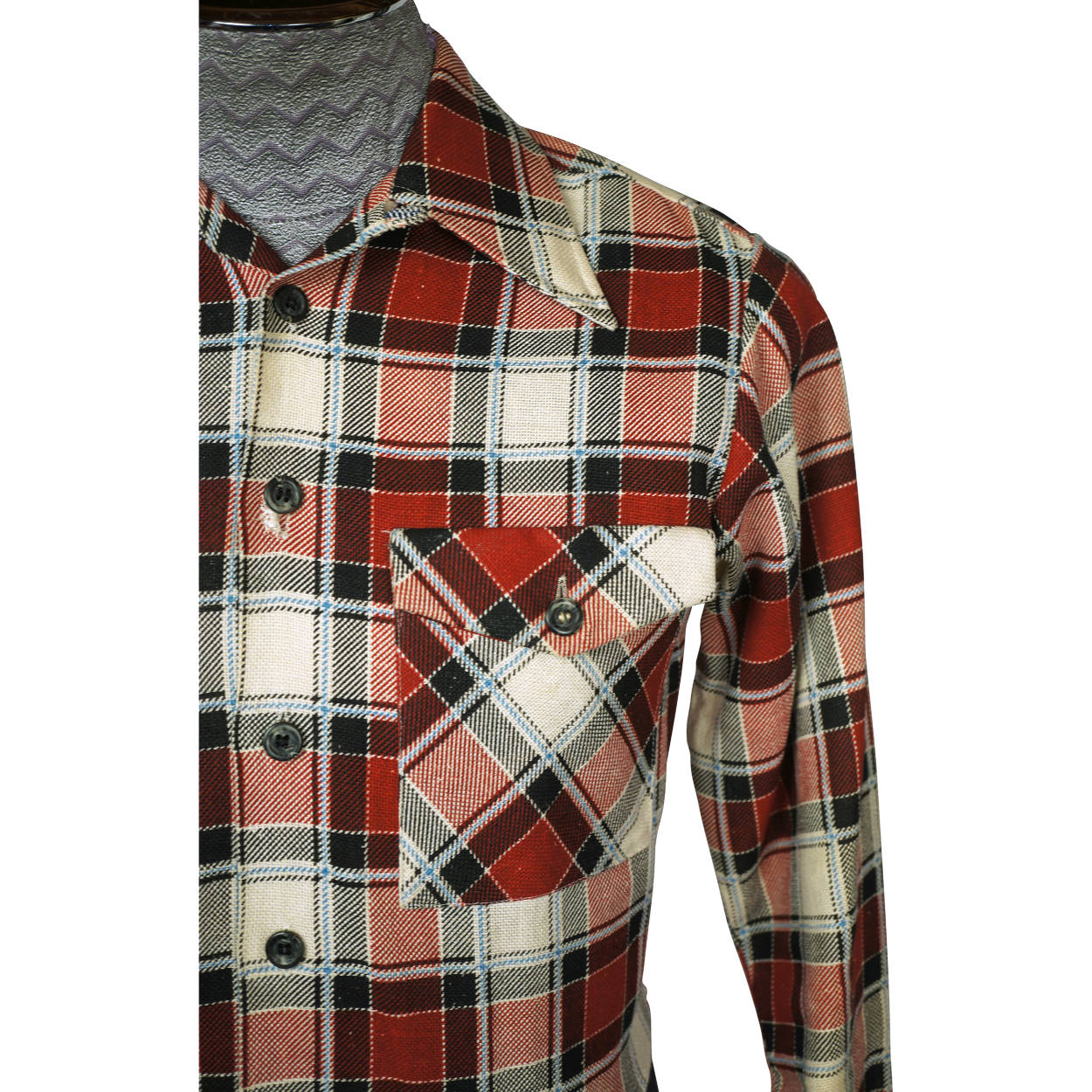 Vintage 1970s Plaid Cotton Shirt Jacket Bay City Rollers Era BVD Canada Mens S - Poppy's Vintage Clothing