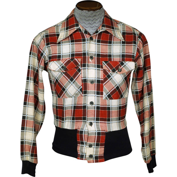 Vintage 1970s Plaid Cotton Shirt Jacket Bay City Rollers Era BVD Canada Mens S - Poppy's Vintage Clothing