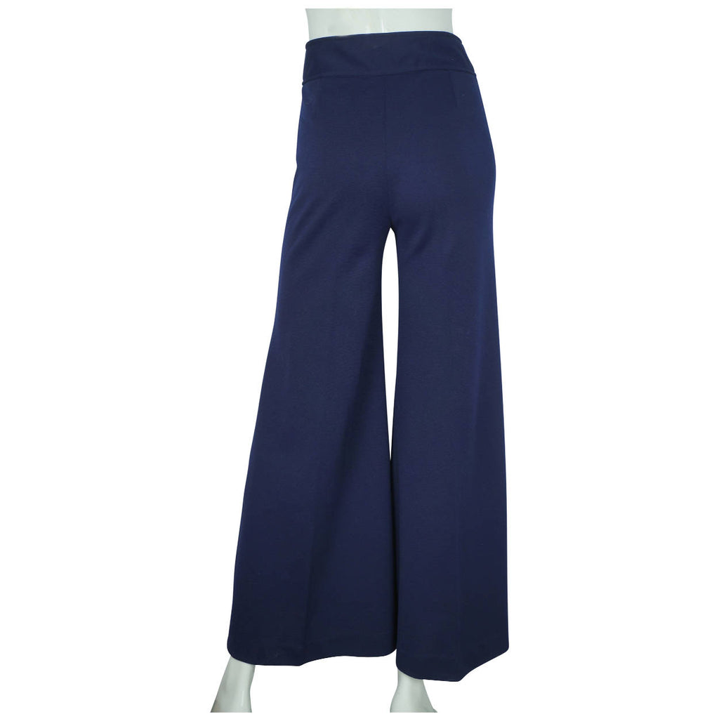 Vintage 1960s Wide Leg Pants Flared Bell Bottom Blue Polyester Ladies Size M - Poppy's Vintage Clothing