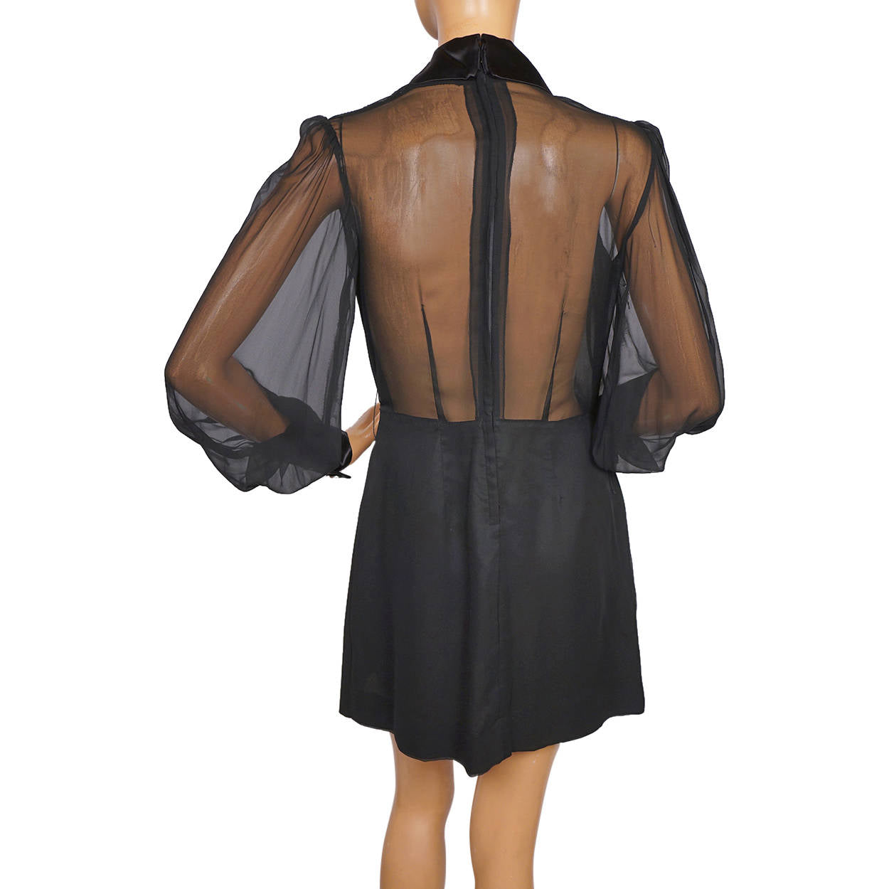 Vintage 1970s Mod Mini Dress Black Chiffon and Satin