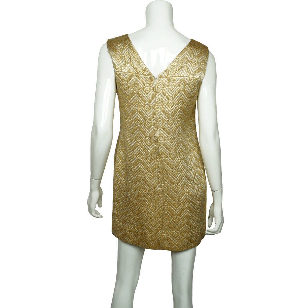 Vintage 1960s Mini Dress Gold Lamé Mod Go Go Style Size M - Poppy's Vintage Clothing