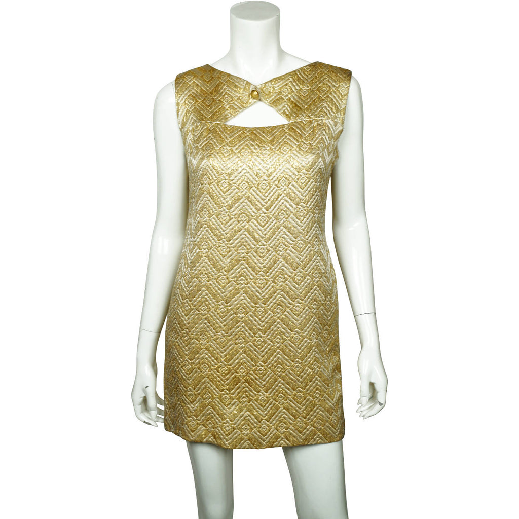 Vintage 1960s Mini Dress Gold Lamé Mod Go Go Style Size M - Poppy's Vintage Clothing