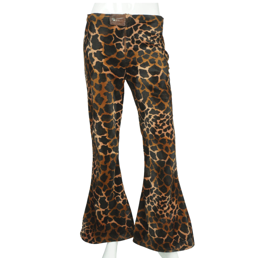 Vintage 1960s Leopard Print Velvet Pants Bell Bottom Hiphuggers Ladies Size M - Poppy's Vintage Clothing
