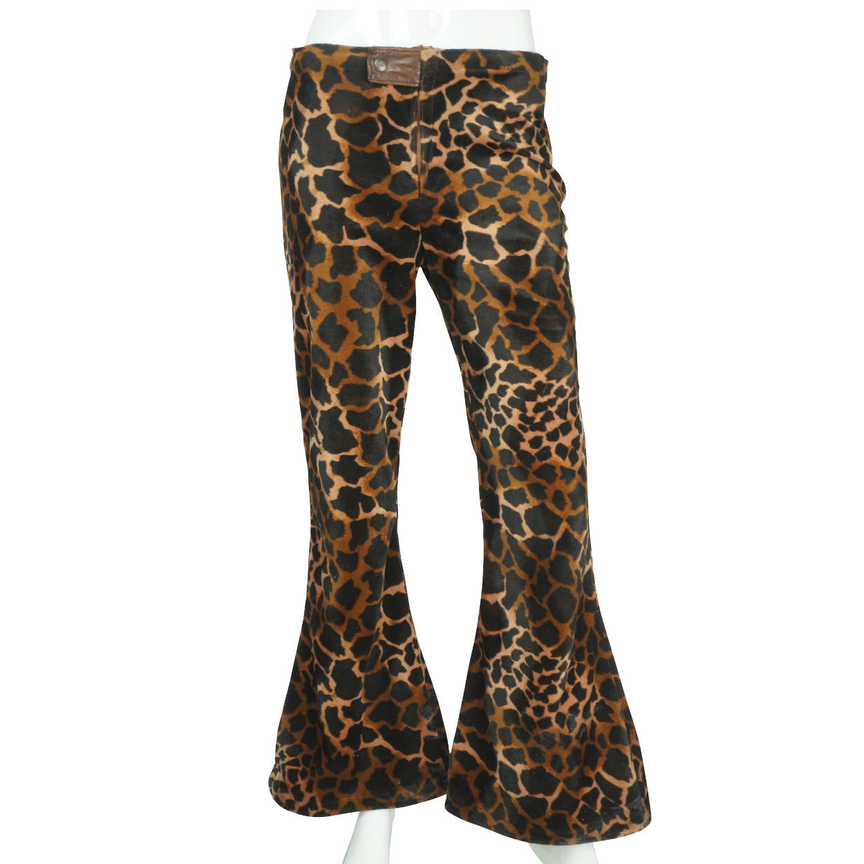 Vintage 1960s Leopard Print Velvet Pants Bell Bottom Hiphuggers Ladies Size M - Poppy's Vintage Clothing