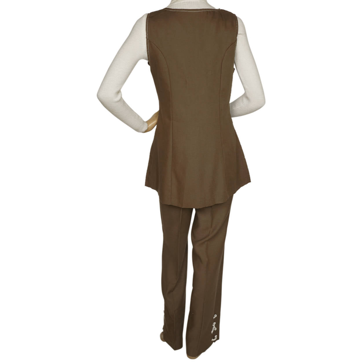 Vintage 1960s 70s Vest &amp; Pants Set Brown Linen Ladies Unused Size M - Poppy's Vintage Clothing