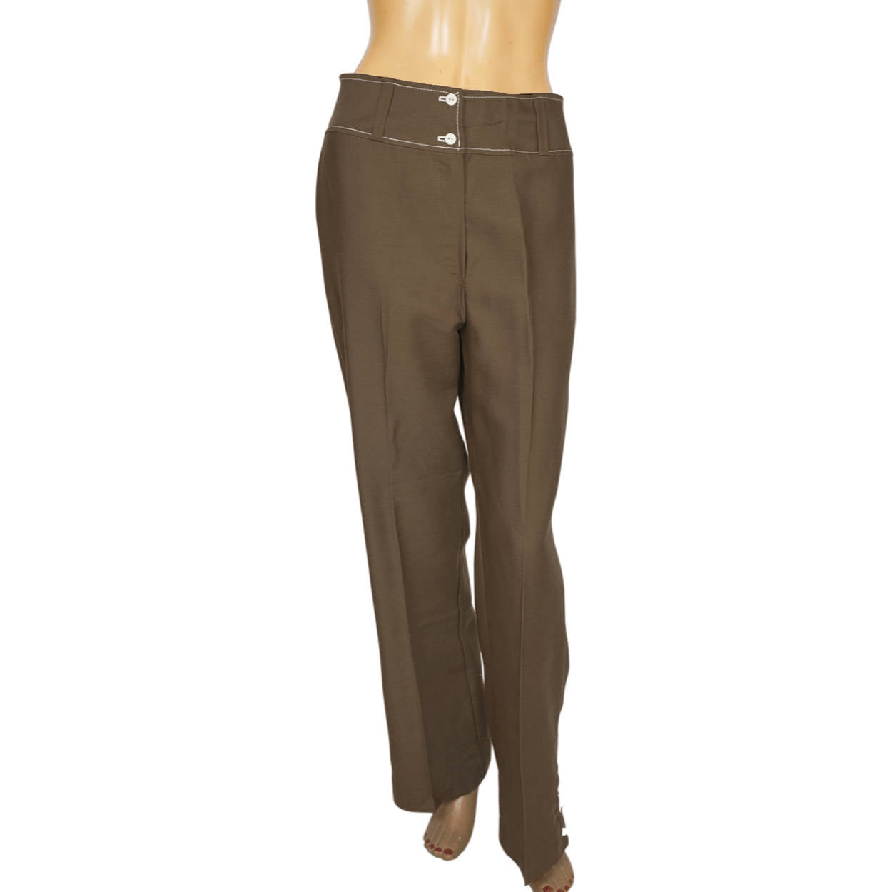 Vintage 1960s 70s Vest &amp; Pants Set Brown Linen Ladies Unused Size M - Poppy's Vintage Clothing