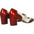 Vintage 1960s Shoes Ladies White &amp; Red Patent Leather T Strap Brogues 8.5 2A/4A - Poppy's Vintage Clothing
