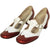 Vintage 1960s Shoes Ladies White &amp; Red Patent Leather T Strap Brogues 8.5 2A/4A - Poppy's Vintage Clothing