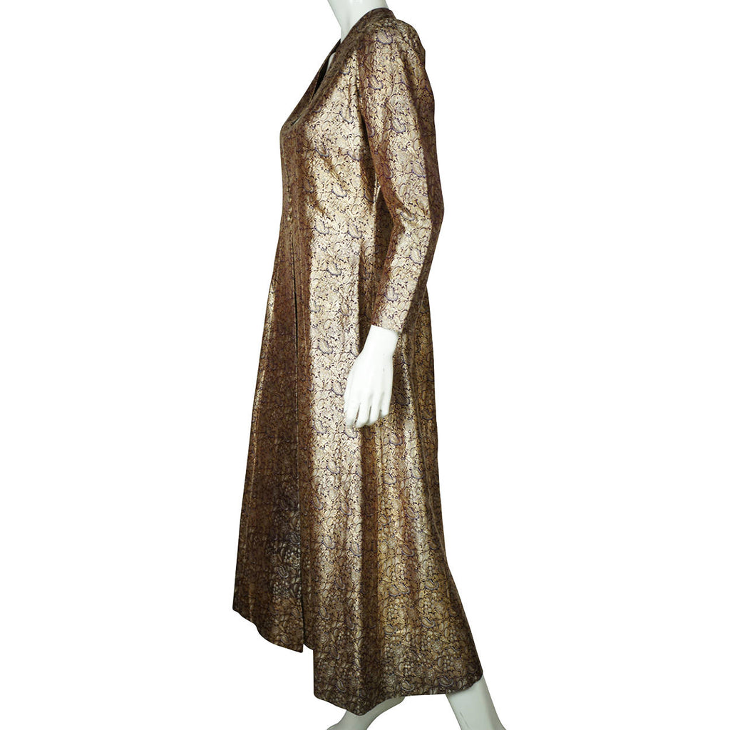 Vintage Gold Metallic Brocade Evening Coat 1960s Ladies Size Medium - Poppy's Vintage Clothing