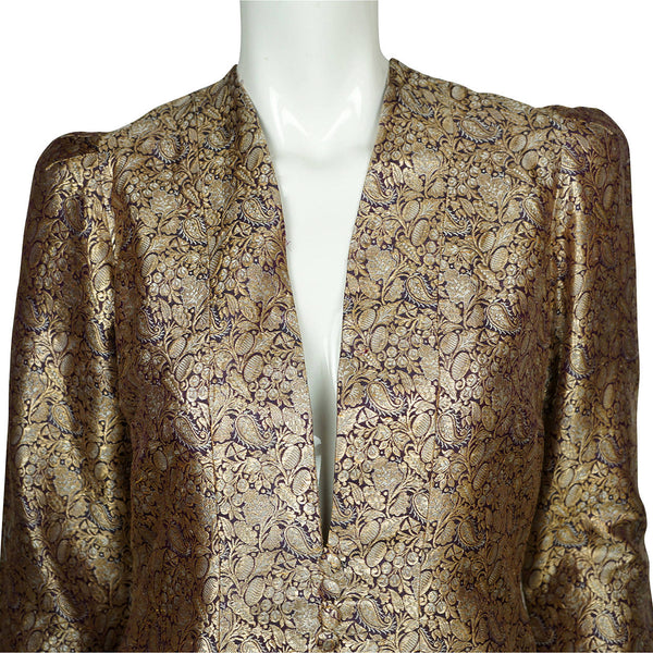 Vintage Gold Metallic Brocade Evening Coat 1960s Ladies Size Medium