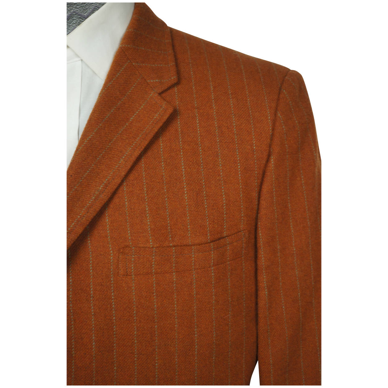 Vintage 1960s Mod Suit Jacket Orange Wool Blazer w Green Pinstripe Mens Size M - Poppy's Vintage Clothing