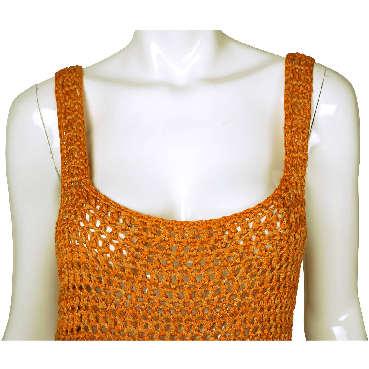 Vintage 1960s Orange Crochet Hand Knit Short Dress Size M - Poppy's Vintage Clothing
