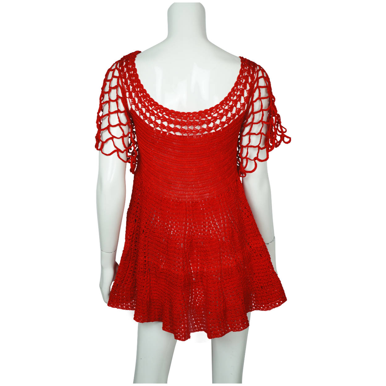 Vintage 1960s Red Crochet Top Hand Knit Pullover Size M - Poppy's Vintage Clothing