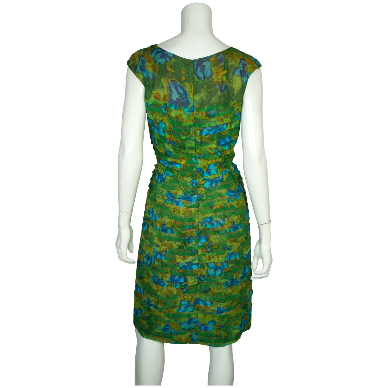 Vintage 60s Chiffon Dress Printed Silk Floral Pattern Sz M - Poppy's Vintage Clothing