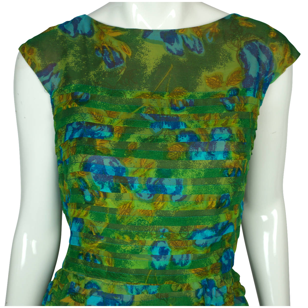 Vintage 60s Chiffon Dress Printed Silk Floral Pattern Sz M - Poppy's Vintage Clothing