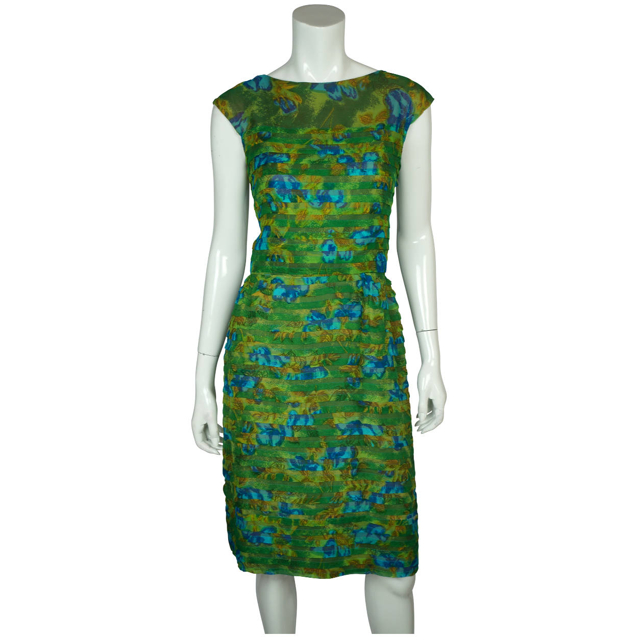 Vintage 60s Chiffon Dress Printed Silk Floral Pattern Sz M - Poppy's Vintage Clothing