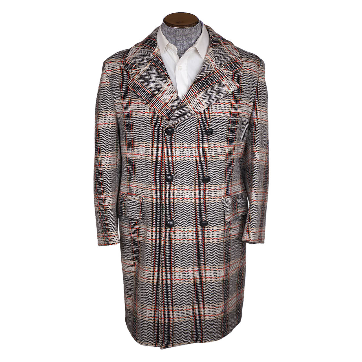 Vintage 1960s Dandy Mens Herringbone Tweed Wool Overcoat Coat Size M L Short - Poppy's Vintage Clothing