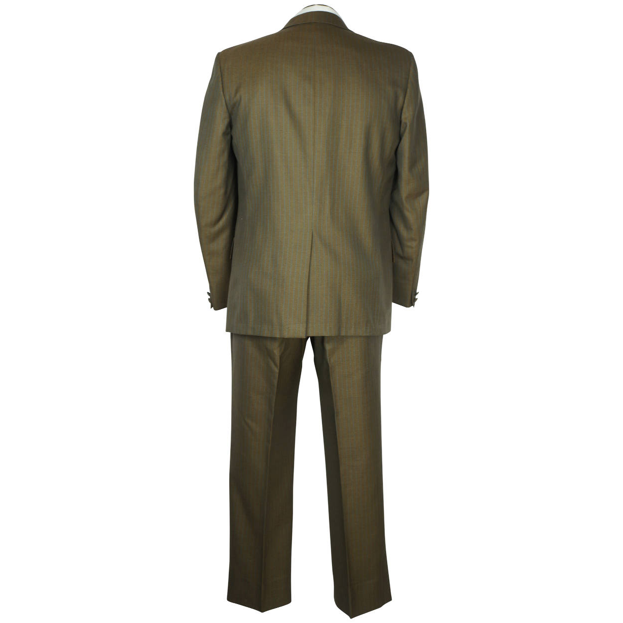 Vintage 1960s Mens Shiny Suit Green Wool w Blue Pinstripe Tailor