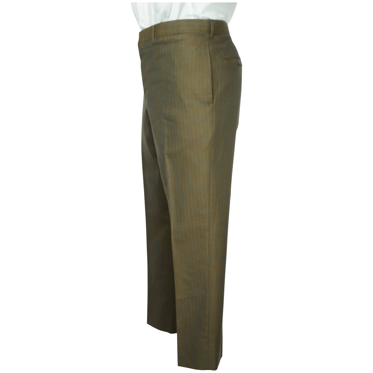 Vintage 1960s Mens Shiny Suit Green Wool w Blue Pinstripe Tailor Craft Size M - Poppy's Vintage Clothing