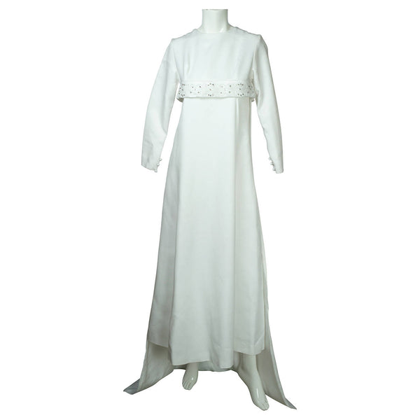 Vintage 1960s Modernistic Wedding Dress with Train Ladies Size XS S Excellent - Poppy's Vintage Clothing