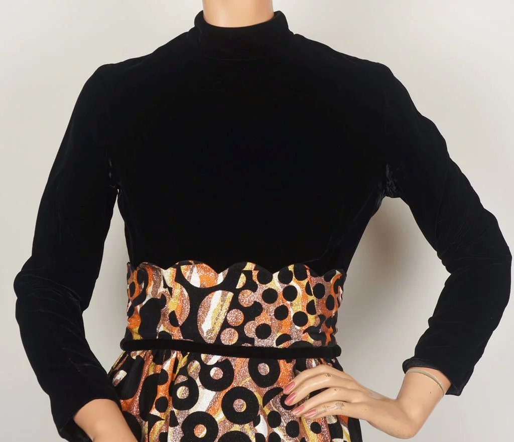 Vintage 1960s Black Velvet and Brocade Lamé Dress - Junior Vogue -  New York - Poppy's Vintage Clothing