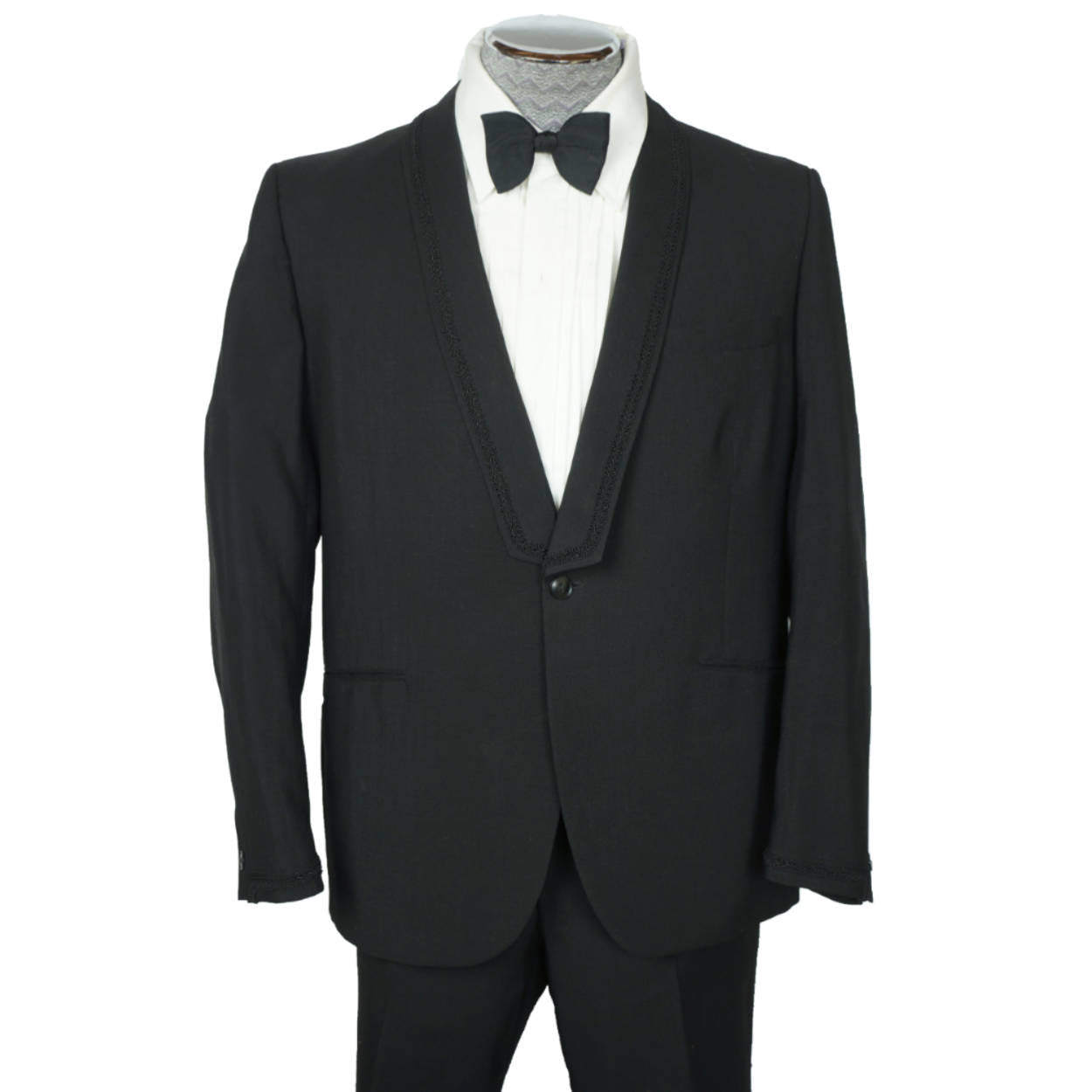 Vintage 1965 Mens Mohair Tuxedo Suit Custom Tailored Lombardi Montreal L - Poppy's Vintage Clothing